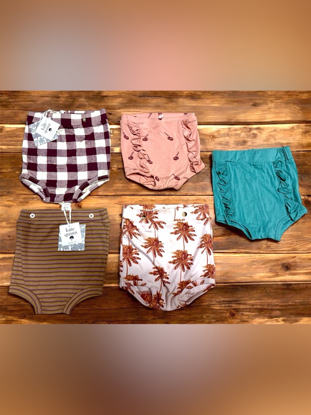 Kids High-Waist Bloomers in Dusty Rose and Teal - Cute Ruffle Swim/Underwear